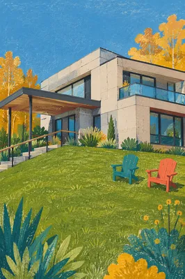 Modern House Exterior with Autumn Light