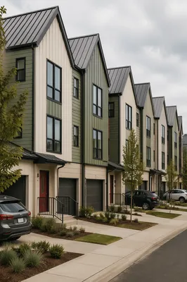 Modern Townhouse Row with Gabled Roofs