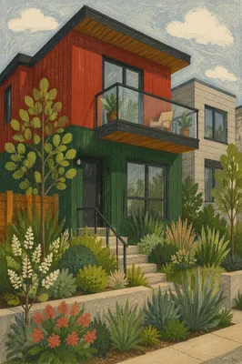 Modern Townhouse Front with Garden Facade