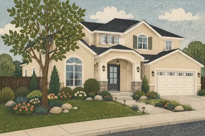 Modern Suburban Home Exterior with Manicured Lawn
