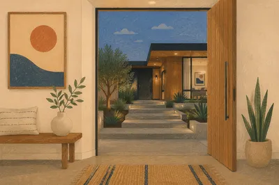 Modern House Entry View at Blue Hour