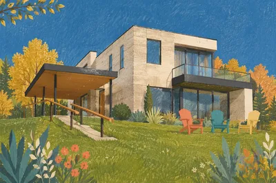 Modern House Exterior with Autumn Lawn