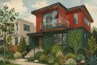 Modern Townhouse Exterior with Garden Balcony