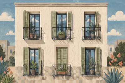 Modern Stucco House Facade with Sage Shutters