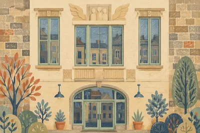 Modern Townhouse Facade with Arched Glass Entry