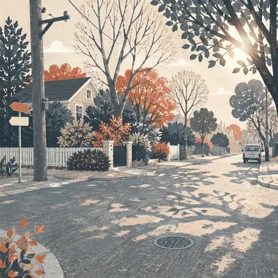 Quiet Suburban Street Corner in Monochrome