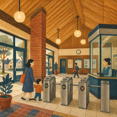 Warm Suburban Transit Hall Interior View
