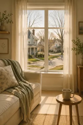 Cozy Living Room Overlooking Suburban Street