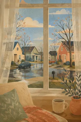 Cozy Living Room Window Over Neighborhood Street