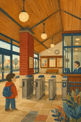 Warm Suburban Transit Hall Interior Scene