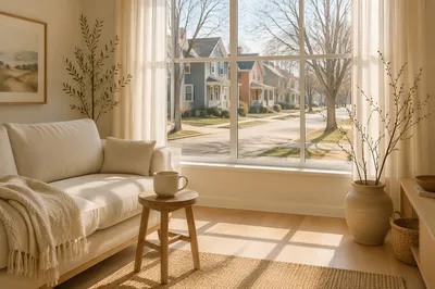Cozy Living Room Overlooking Suburban Street