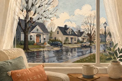 Cozy Living Room Window Street View