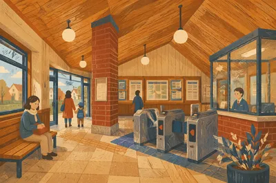 Warm Suburban Transit Hall Interior Scene