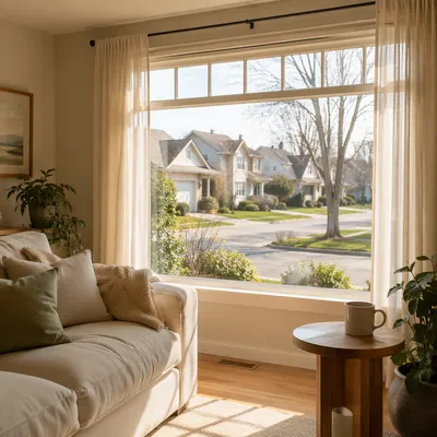 Cozy Living Room Overlooking Suburban Street