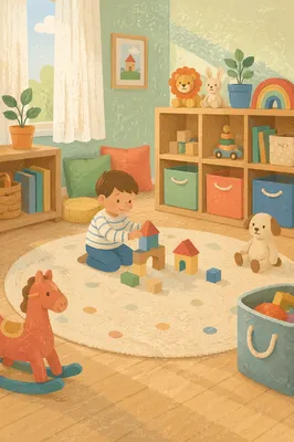 Bright Organized Kids Playroom Interior