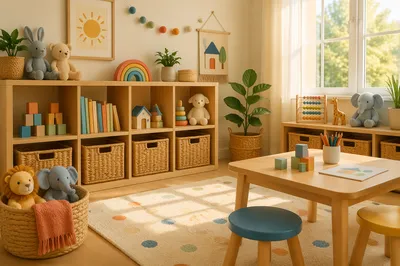 Bright Organized Kids Playroom Interior
