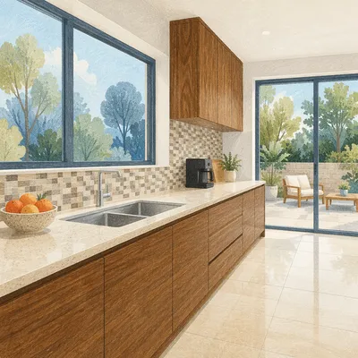 Bright Modern Kitchen With Garden Patio View
