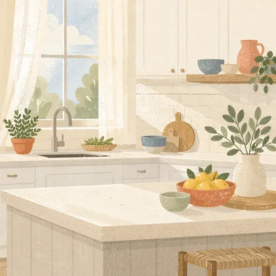 Bright Modern Kitchen Countertop Morning Scene