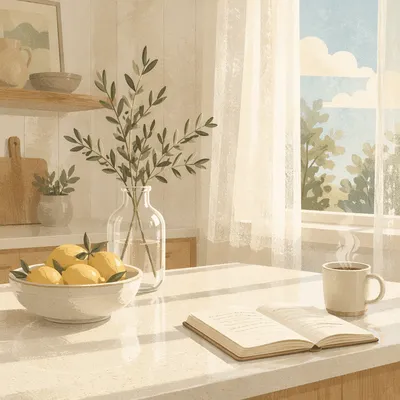 Bright Modern Kitchen Countertop with Morning Light