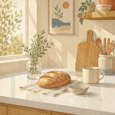 Sunlit Modern Kitchen Countertop with Bread