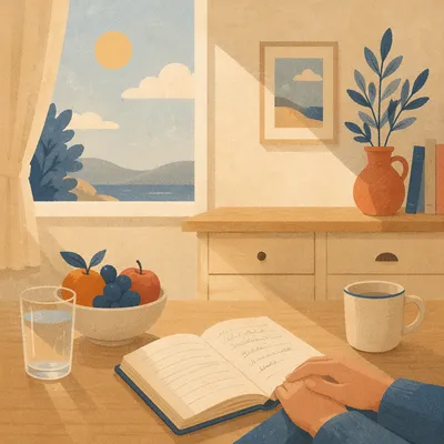 Peaceful Morning Devotion on Modern Kitchen Countertop