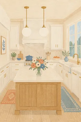 Bright Modern Kitchen With Floral Island
