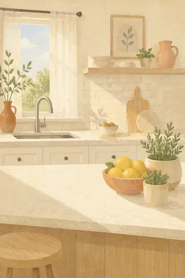 Bright Modern Kitchen Countertop Morning Scene
