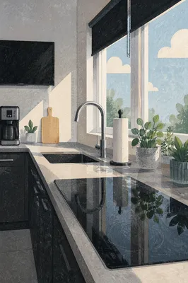 Bright Modern Kitchen Countertop Interior