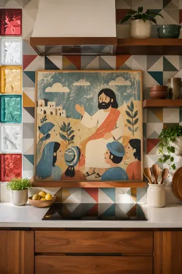 Bright Modern Kitchen with Folk Art Tiles