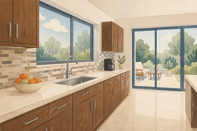 Bright Modern Kitchen with Garden Patio View