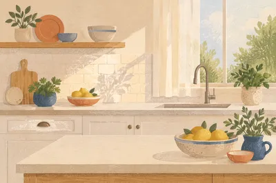 Bright Modern Kitchen Countertop Morning Scene