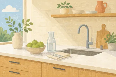 Bright Modern Kitchen Countertop Morning Scene