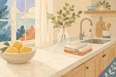 Bright Modern Kitchen Countertop Morning Scene
