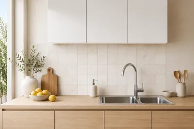 Bright Modern Kitchen Countertop Interior Scene