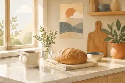 Bright Modern Kitchen Countertop in Morning Light