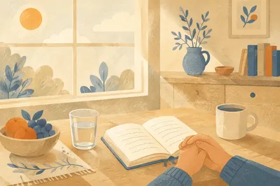 Quiet Morning Devotion on Modern Kitchen Countertop