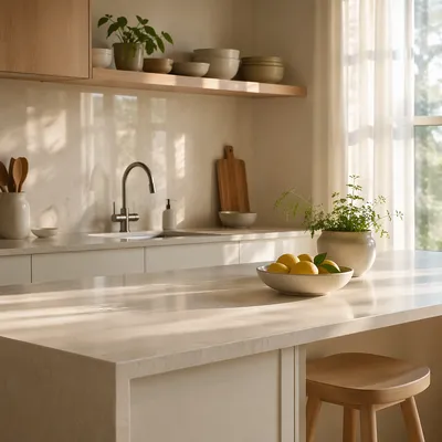 Bright Modern Kitchen Countertop Morning Scene