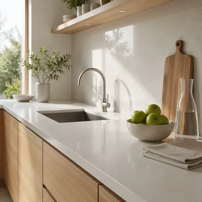 Bright Modern Kitchen Countertop Morning Scene