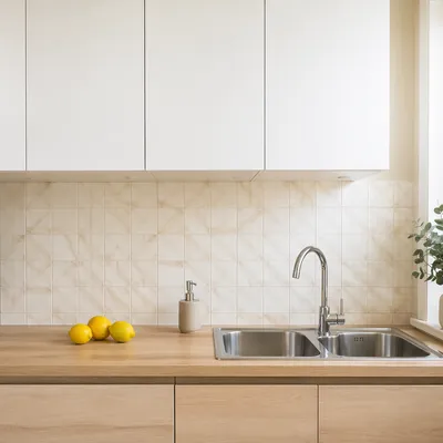 Bright Modern Kitchen Countertop Interior Scene