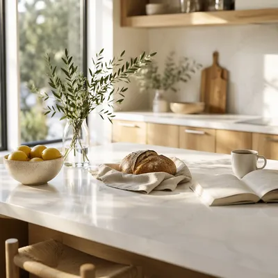 Bright Modern Kitchen Countertop Morning Hospitality