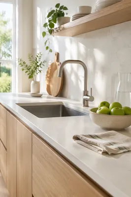 Bright Modern Kitchen Countertop Morning Scene
