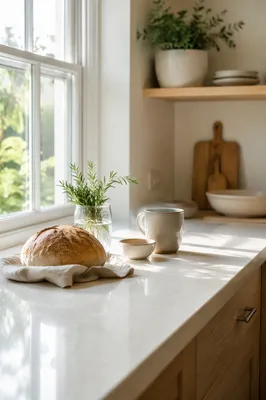 Sunlit Modern Kitchen Countertop with Bread