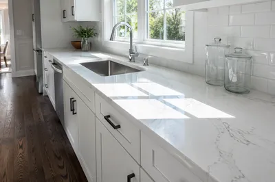 Bright Modern Kitchen With Marble Quartz Countertop
