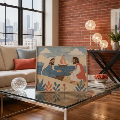Modern Loft Living Room with White Sofas