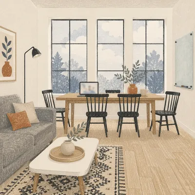 Modern Minimalist Loft Living and Dining Space