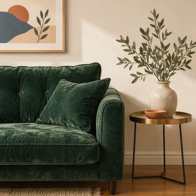 Emerald Velvet Sofa Modern Living Room