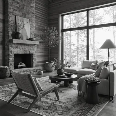 Monochrome Modern Living Room with Daylight