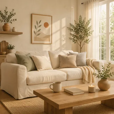 Calm Modern Living Room With Cream Sofa