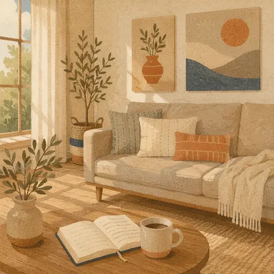 Peaceful Modern Living Room With Greige Sofa