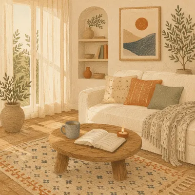 Peaceful Modern Living Room With Cream Sofa